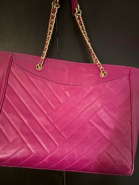Tory Burch Fuchsia Quilted Chain-Handle Tote